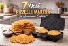 Pizzelle maker on kitchen counter with freshly baked pizzelle cookies