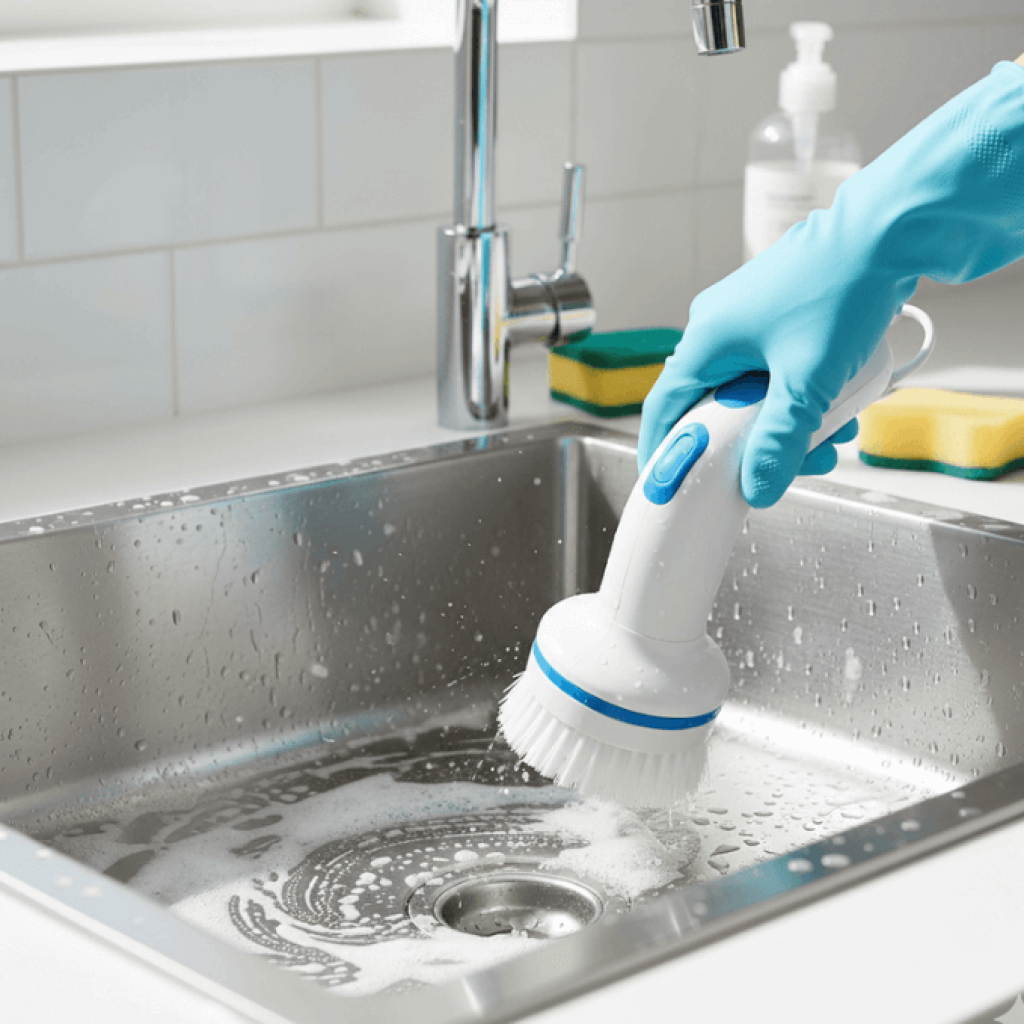 Clean a Kitchen Sink with an Electric Spin Scrubber