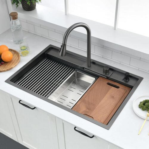 VOKIM Minimal Waterfall Kitchen Sink